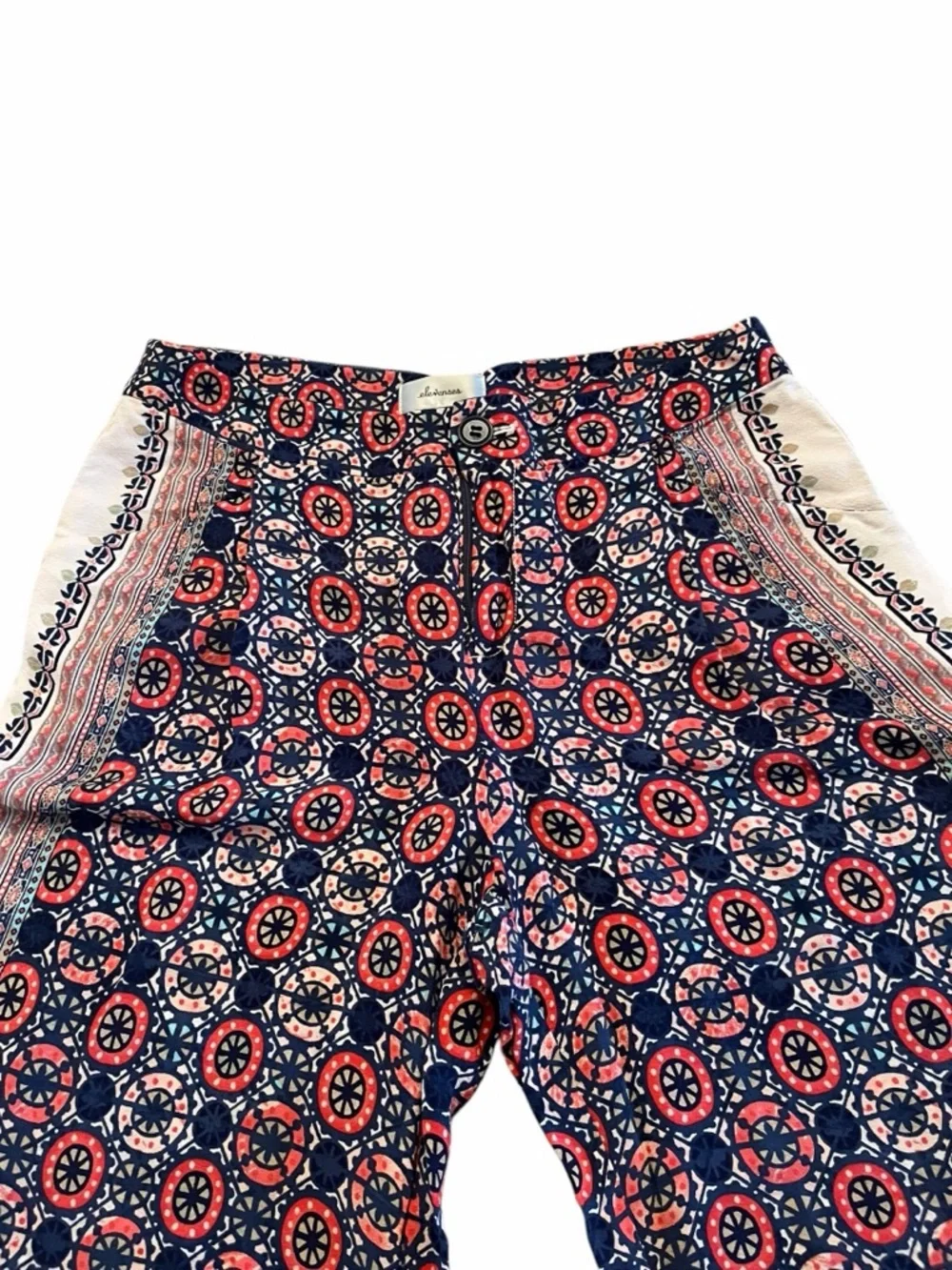 Anthropologie Elevenses Boho Scarf Print Palazzo Wide Leg Silk-Feel Pants 10 - Picture 7 of 11